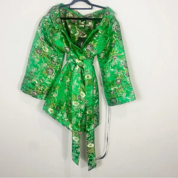 PRETTYLITTLETHING Green Bardot Oriental Jacket Dress